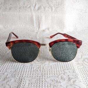 Vintage 80s Gold Tortoiseshell Reflective Dark Tinted Sunglasses
